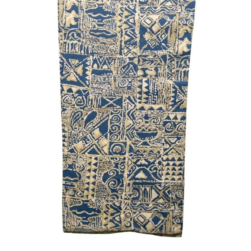 Mens Gurkha Pants 38 Blue Beige Block Print Chino Trousers Flat Front Straight